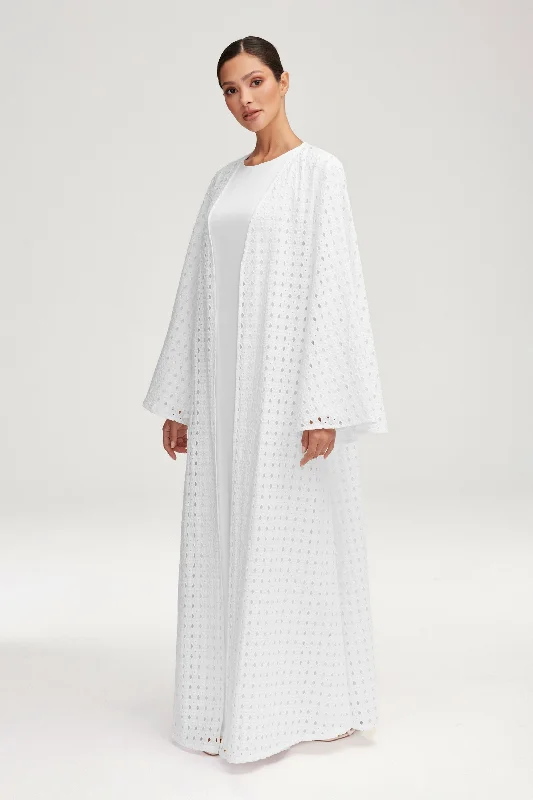 Maxi Dresses for Business - Casual ConferencesNabila White Eyelet Open Abaya