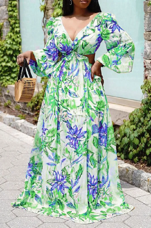 Vintage - Style Corduroy Maxi Dresses for AutumnNatural Print Pretty Backless Maxi Dress
