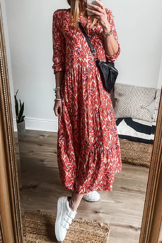 Maxi Dresses with Metallic Thread Embroidery for a Shiny and Luxurious LookAbstract V-Neck Tiered Midi Dress
