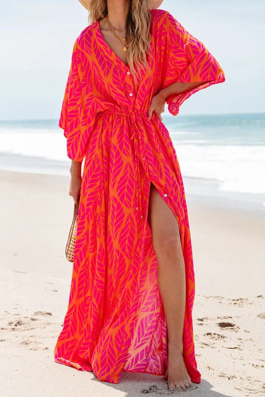 Maxi Dresses for Outdoor Picnics in the SummerTropical 3/4 Sleeve Maxi Dress