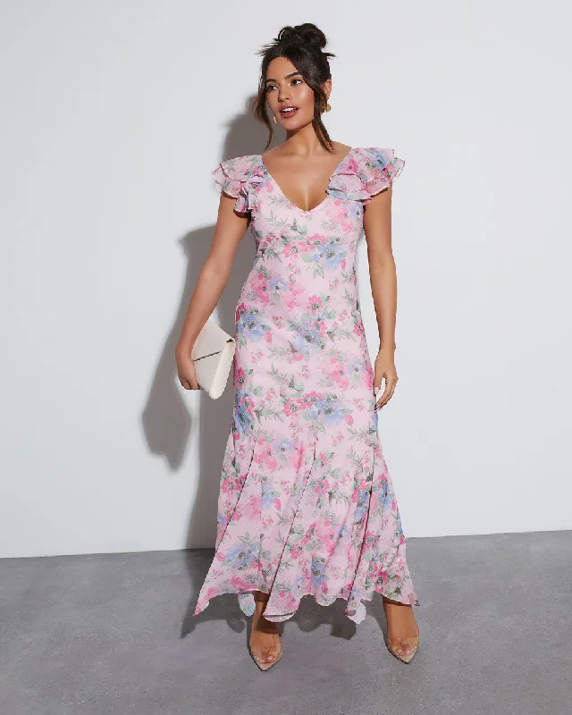 Sequin - Embellished Maxi Dresses for GalasOrchard Floral Ruffle Sleeve Maxi Dress