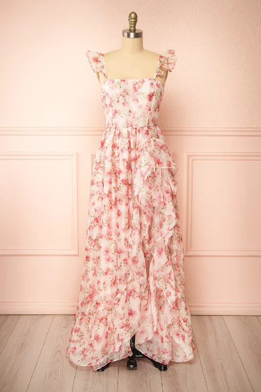 Gothic - Style Black Maxi Dresses for Alternative EventsPhyllisia Pink | Floral Maxi Dress w/ Ruffles