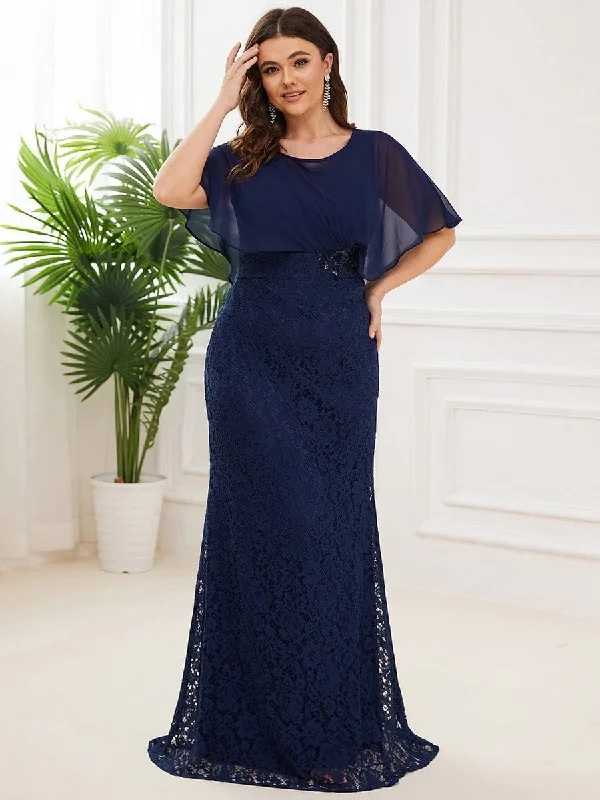 Mermaid - Hem Maxi Dresses for a Glamorous LookPlus Size Lace Fishtail Chiffon Coverup Mother of the Bride Dress