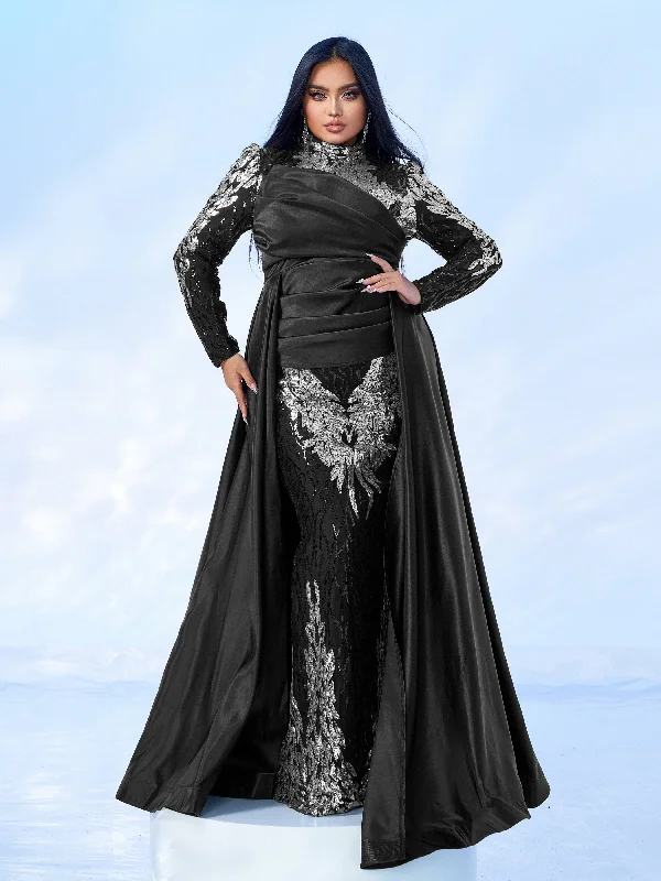 Delicate Pink Maxi Dresses for a Gentle LookPlus Size Long Sleeve Sequin Prom Dress PMES00579