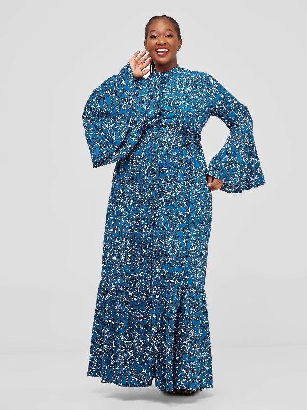 Maxi Dresses with Long - Sleeve Lace Inserts for a Romantic LookPurple Thread Maxi Dress - Blue Floral