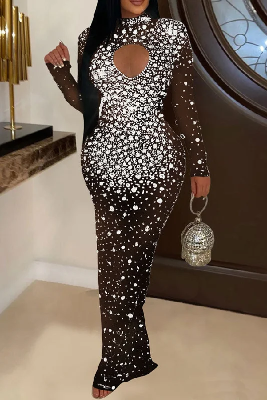 Sturdy Canvas Maxi Dresses for Outdoor AdventuresRhinestone Glistening See-Through Maxi Dress