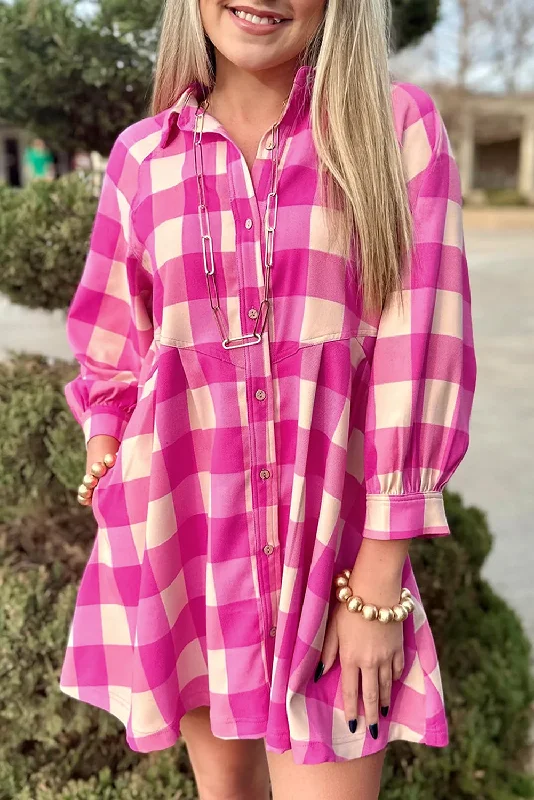 Maxi Dresses for Office - Appropriate Summer PartiesPlaid 3/4 Sleeve Shirt Mini Dress