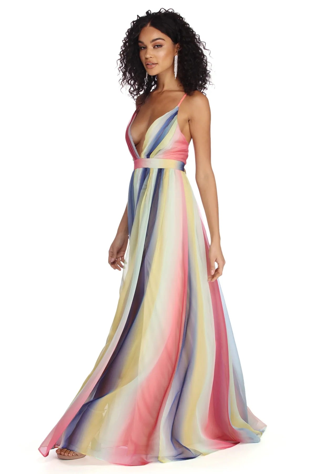 Breathable Chiffon Maxi Dresses for Hot DaysRosemary Formal Chiffon Rainbow Dress