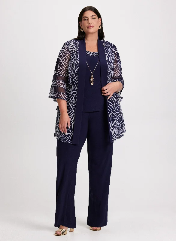 Sporty - Inspired Maxi Dresses for Active LifestylesSheer Jacket, Top & Pants Set