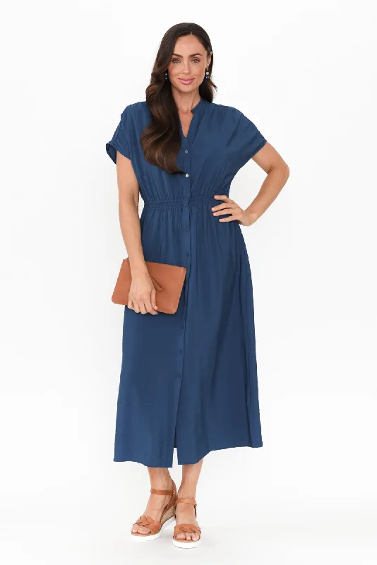 Maxi Dresses with Metal Accessories for a Trendy EdgeSimone Blue Button Dress