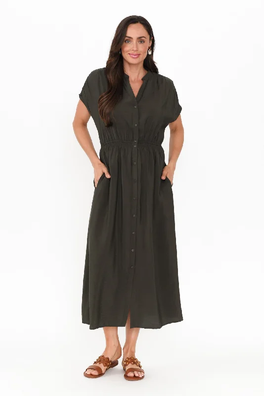 Earthy Brown Maxi Dresses for a Natural LookSimone Khaki Button Dress