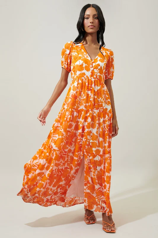 Maxi Dresses for Baby ShowersTangelo Floral Monaco Tiered Maxi Dress