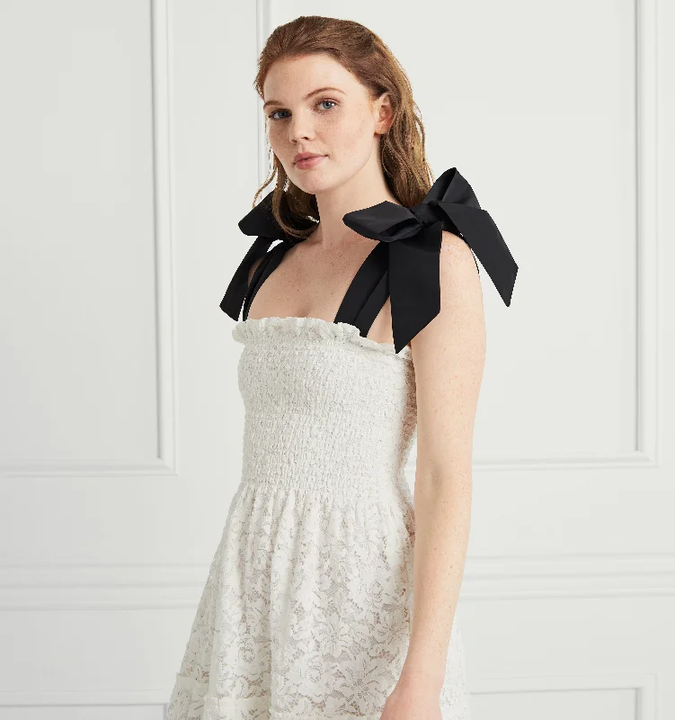 Maxi Dresses with Abstract Art Prints for a Unique StyleThe Lace Ribbon Ellie Nap Dress - White Lace with Black Ribbon
