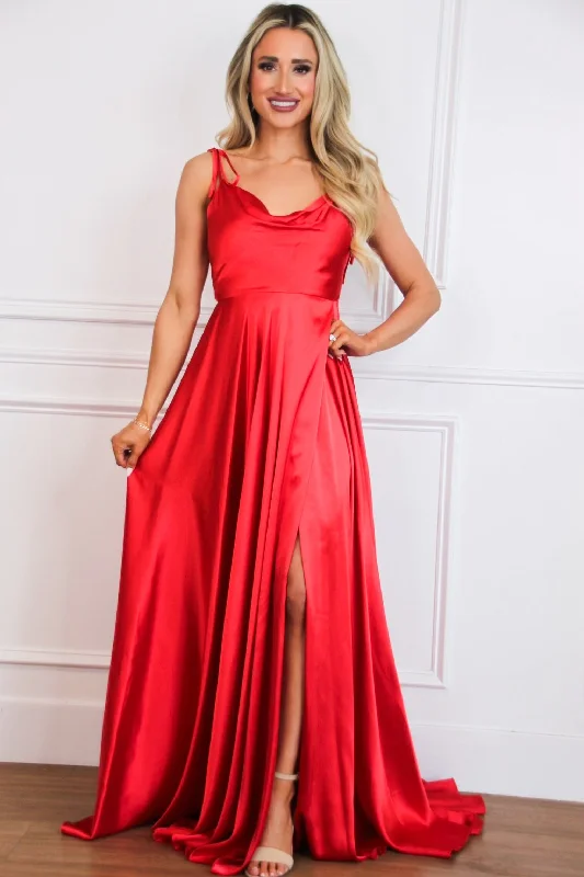 Japanese - Inspired Minimalist Maxi DressesTonight's the Night Satin Formal Dress: Red