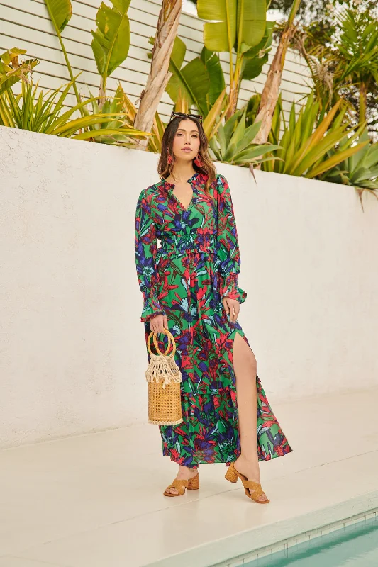 Maxi Dresses with Botanical Prints for a Natural and Fresh LookTropical State of Mind Leandra Ruffle Maxi Dress