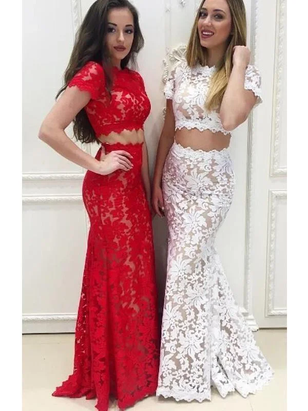 Party Dresses with Sequined Hearts and Ruffled Hem and Satin and Lace Combo for Ladies' Romantic and Feminine Look2 Pieces Lace Mermaid Cap Sleeves Prom Dresses Party Dresses with Sequined Hearts and Ruffled Hem and Satin and Lace Combo for Ladies' Romantic and Feminine Look2 Pieces Lace Mermaid Cap Sleeves Prom Dresses