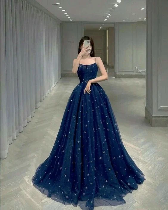 Empire Waist Party Dresses with Satin Sash for Ladies' Curvy Figure FlatteringA Line Blue Fashion Prom Dresses, long Evening Dresses    cg25001