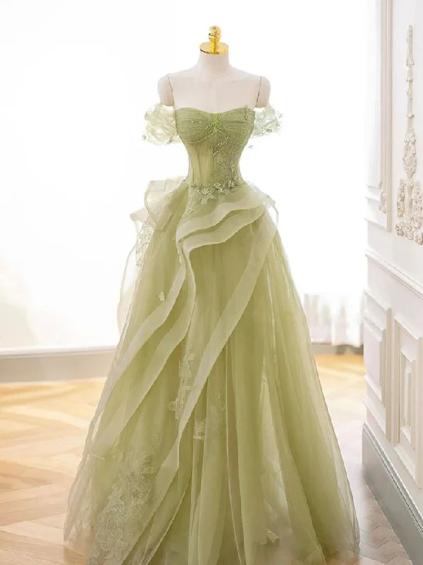 Tulle Party Dresses with Beaded Waistband for Ladies' Defined Waist and Graceful LookA-Line Off Shoulder Tulle Lace Green Long Prom Dress, Green Long Graduation Dress cg25025 Tulle Party Dresses with Beaded Waistband for Ladies' Defined Waist and Graceful LookA-Line Off Shoulder Tulle Lace Green Long Prom Dress, Green Long Graduation Dress cg25025