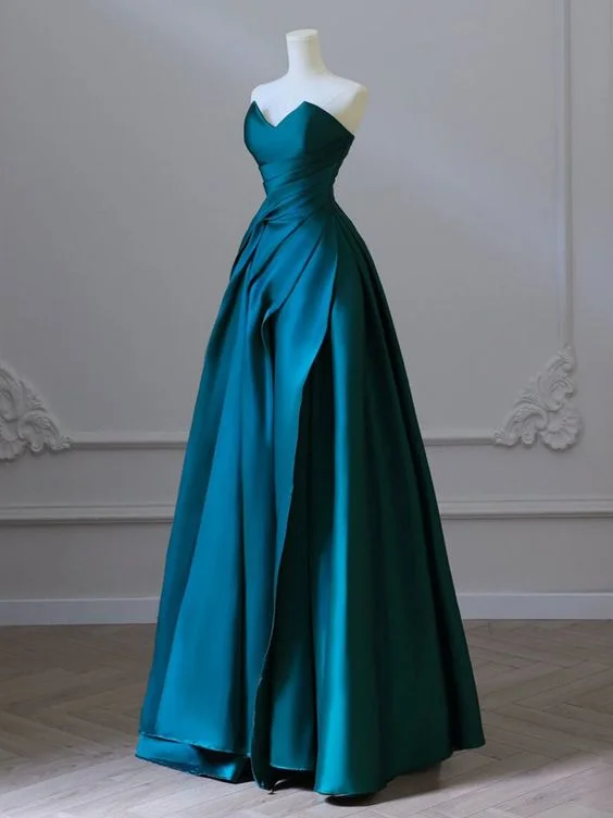Long Party Dresses with Train for Ladies' Red Carpet EventsA-Line Strapless Satin Peacock Blue Long Prom Dress, Simple Peacock Blue Evening Dress cg25016 Long Party Dresses with Train for Ladies' Red Carpet EventsA-Line Strapless Satin Peacock Blue Long Prom Dress, Simple Peacock Blue Evening Dress cg25016