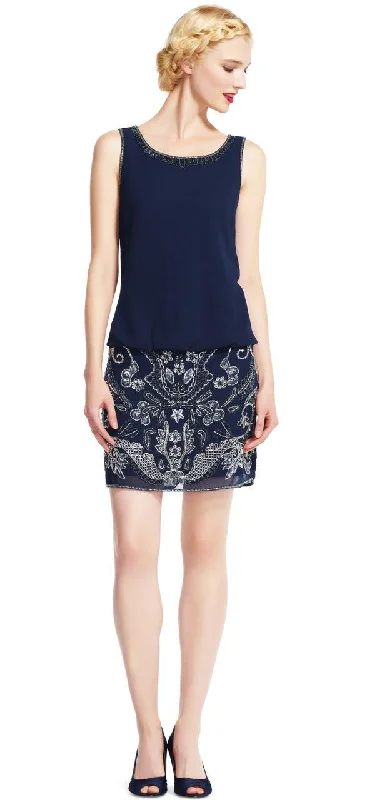 Party Dresses with Embroidered Tribal Patterns and Satin Sash for Ladies' Cultural and Stylish LookAdrianna Papell - Bateau Neckline Embellished Short Dress AP1E200231