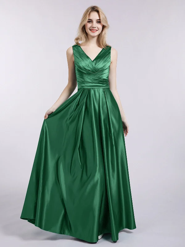 Strapless Party Dresses with Beaded Bodice for Ladies' Special OccasionsOpen Back Long Satin Gown with V-neck-Dark Green Strapless Party Dresses with Beaded Bodice for Ladies' Special OccasionsOpen Back Long Satin Gown with V-neck-Dark Green