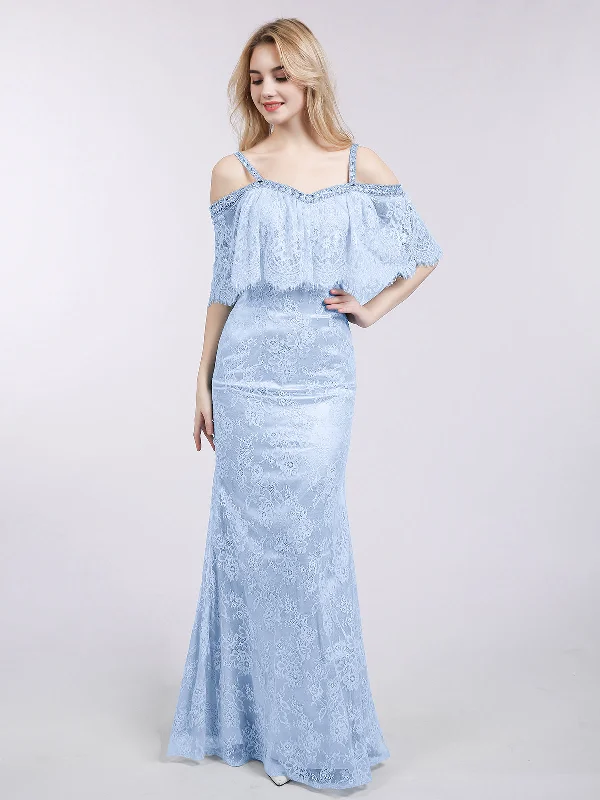 Long Party Dresses with Train for Ladies' Red Carpet EventsSpaghetti Strap Mermaid Lace Gown-Sky Blue Long Party Dresses with Train for Ladies' Red Carpet EventsSpaghetti Strap Mermaid Lace Gown-Sky Blue