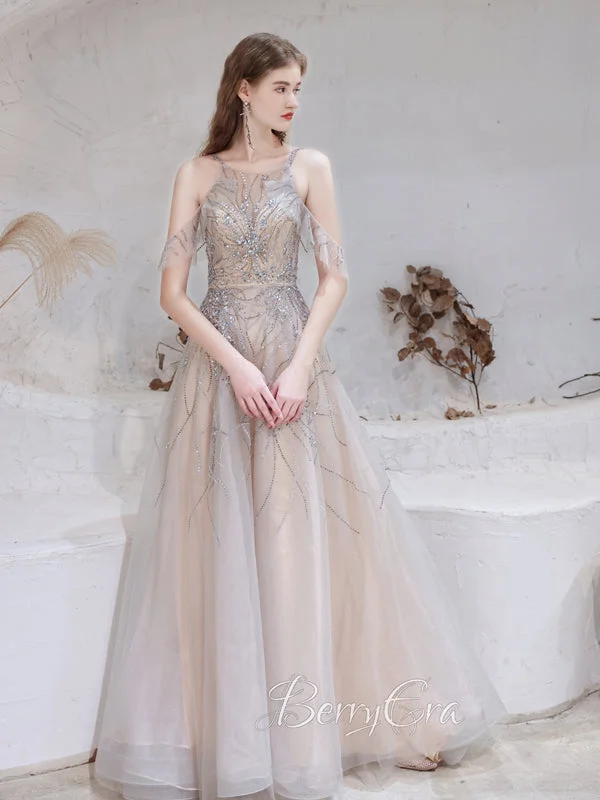 Halter Neck Party Dresses with Ruffled Hem for Ladies' Summer CelebrationsBeaded Straps A-line Prom Dresses, Newest Prom Dresses, 2023 Popular Prom Dresses, Girl Party Dresses
