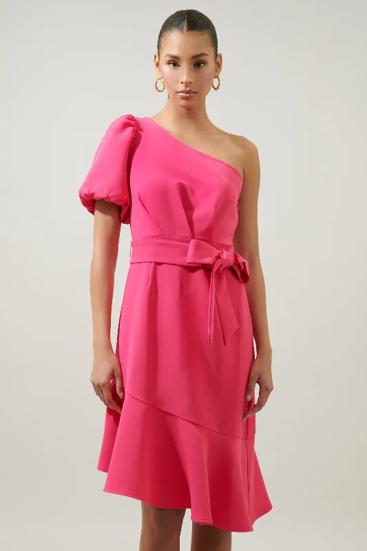 Lace Trimmed Party Dresses with Bow Back for Ladies' Dainty and Feminine LookChelsea Marjorie One Sleeve Tie Waist Midi Dress Lace Trimmed Party Dresses with Bow Back for Ladies' Dainty and Feminine LookChelsea Marjorie One Sleeve Tie Waist Midi Dress