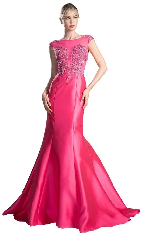 Party Dresses with Embroidered Floral Patterns and Tassel Hem for Ladies' Bohemian and Feminine LookCinderella Divine - 8984A Cap Sleeve Appliqued Plunging Illusion Gown Party Dresses with Embroidered Floral Patterns and Tassel Hem for Ladies' Bohemian and Feminine LookCinderella Divine - 8984A Cap Sleeve Appliqued Plunging Illusion Gown