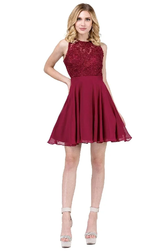 Party Dresses with Sequined Star Motifs and Sheer Sleeve for Ladies' Celestial and Elegant LookDancing Queen - 3012 Jeweled Floral Lace Bodice Homecoming Dress