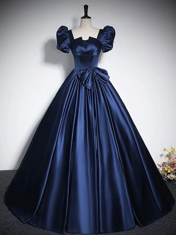 Party Dresses with Ruffled Sleeveless Top and Embroidered Skirt for Ladies' Dramatic and Artistic LookElegant Blue Satin Floor-Length Prom Dresses, Square Neckline Puffy Short Sleeve Bow Formal Dresses cg25015 Party Dresses with Ruffled Sleeveless Top and Embroidered Skirt for Ladies' Dramatic and Artistic LookElegant Blue Satin Floor-Length Prom Dresses, Square Neckline Puffy Short Sleeve Bow Formal Dresses cg25015