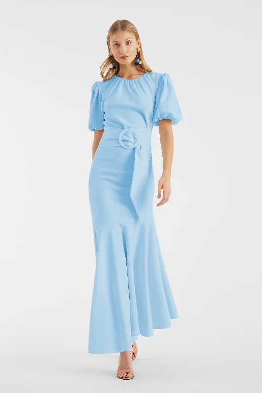 One Shoulder Party Dresses with Lace Overlay for Ladies' Sophisticated AppealCAMILA DRESS - CHAMBRAY BLUE One Shoulder Party Dresses with Lace Overlay for Ladies' Sophisticated AppealCAMILA DRESS - CHAMBRAY BLUE