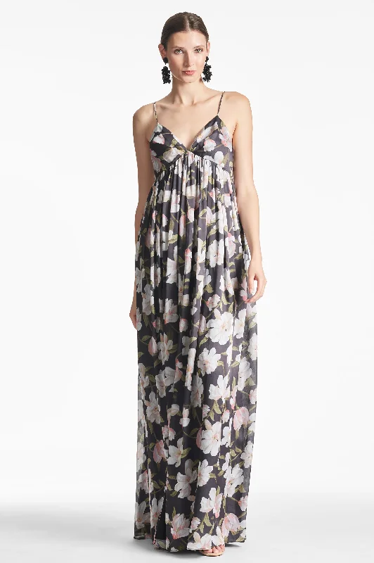 Party Dresses with Sequined Hearts and Ruffled Hem and Satin and Lace Combo for Ladies' Romantic and Feminine LookJESSICA GOWN - EBONY GARDEN Party Dresses with Sequined Hearts and Ruffled Hem and Satin and Lace Combo for Ladies' Romantic and Feminine LookJESSICA GOWN - EBONY GARDEN