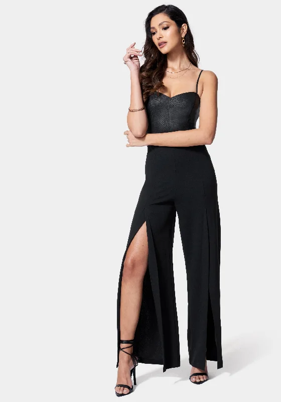 Party Dresses with Satin Trimmed Collar and Bow Back and Embroidered Skirt and Sequined Bodice for Ladies' Classic and Glamorous LookVegan Leather Open Leg Jumpsuit Party Dresses with Satin Trimmed Collar and Bow Back and Embroidered Skirt and Sequined Bodice for Ladies' Classic and Glamorous LookVegan Leather Open Leg Jumpsuit