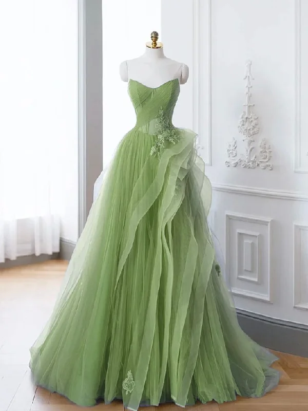 Party Dresses with Lace Insertions on the Skirt and Beaded Waistband and Ruffled Hem for Ladies' Feminine and Flirty LookGreen A-Line Long Prom Dress, Green Lace Long Evening Dress cg25028 Party Dresses with Lace Insertions on the Skirt and Beaded Waistband and Ruffled Hem for Ladies' Feminine and Flirty LookGreen A-Line Long Prom Dress, Green Lace Long Evening Dress cg25028