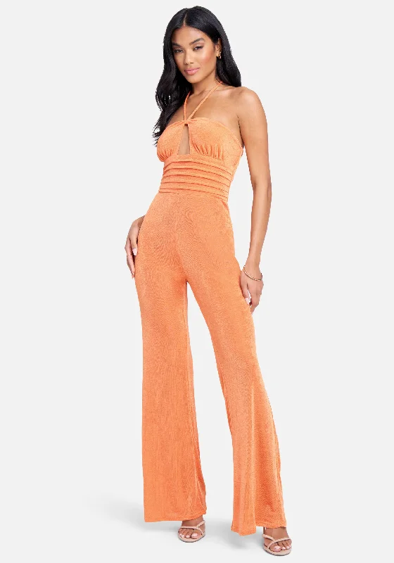 Party Dresses with Ruffled Sleeves and High Neck for Ladies' Dramatic and Elegant LookHalter Neck Wide Leg Jumpsuit