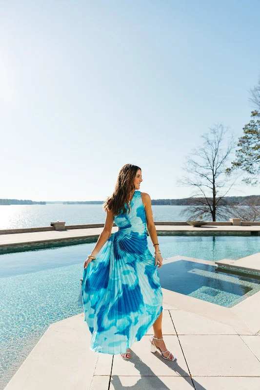 Plunging Neckline Party Dresses with Sequined Trim for Ladies' Glamorous EventsWhimsy Chic Dress - Blue