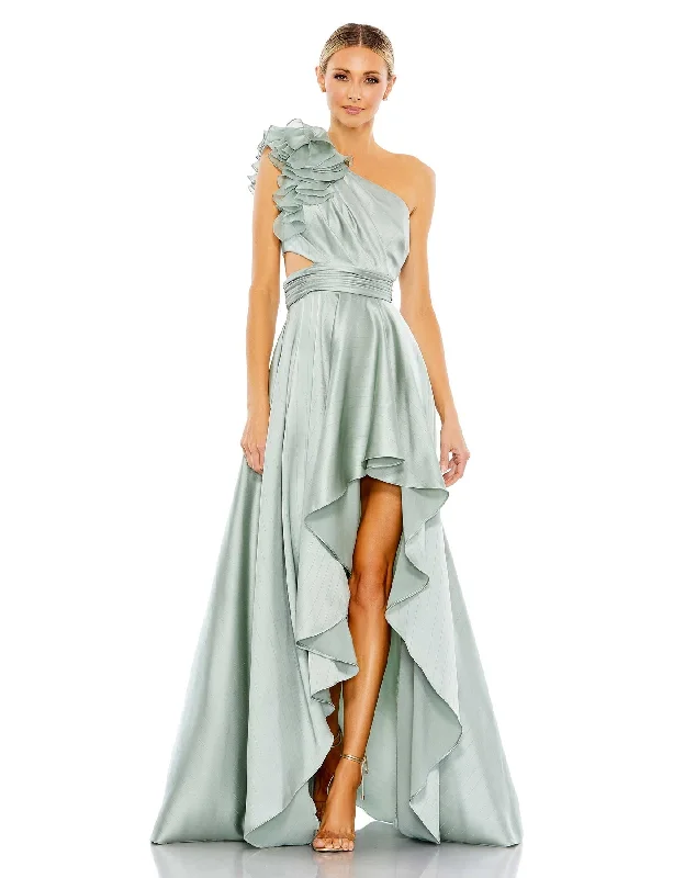 Party Dresses with Metallic Sequined Bodice and Chiffon Skirt and Ruffled Hem for Ladies' Glamorous and Flirty LookMac Duggal Dress 49523 Party Dresses with Metallic Sequined Bodice and Chiffon Skirt and Ruffled Hem for Ladies' Glamorous and Flirty LookMac Duggal Dress 49523