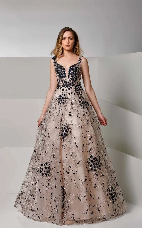 Party Dresses with Sheer Sleeve and Sequined Cuffs and Bow at the Waist and Embroidered Skirt for Ladies' Elegant and Intricate LookModessa Couture M20217 Dress Party Dresses with Sheer Sleeve and Sequined Cuffs and Bow at the Waist and Embroidered Skirt for Ladies' Elegant and Intricate LookModessa Couture M20217 Dress