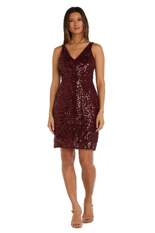 Party Dresses with Satin and Lace Trimmed Neckline and Ruffled Sleeves for Ladies' Sophisticated and Girly LookNightway Short Sleeveless Petite Dress 22107P