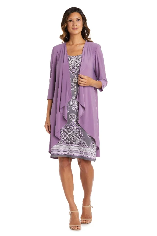 Party Dresses with Sheer Panels and Beaded Trim and Embroidered Paisley Patterns for Ladies' Sultry and Exotic LookR&M Richards 9257P Short Petite Print Jacket Dress