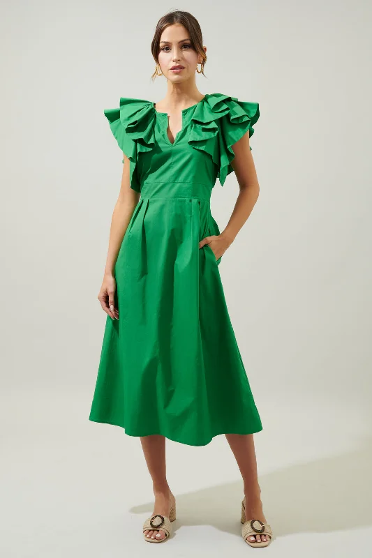 Party Dresses with Pleated Tulle Skirt and Sequined Geometric Shapes and Lace Overlay for Ladies' Princess and Feminine LookSantana Ruffle Sleeve Tie Back Midi Dress Party Dresses with Pleated Tulle Skirt and Sequined Geometric Shapes and Lace Overlay for Ladies' Princess and Feminine LookSantana Ruffle Sleeve Tie Back Midi Dress