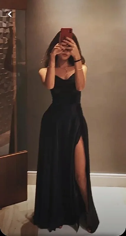 Bohemian Embroidered Party Dresses for Ladies' Beach PartiesSexy A Line Straps Floor Length Black Slit Prom Dresses cg25012 Bohemian Embroidered Party Dresses for Ladies' Beach PartiesSexy A Line Straps Floor Length Black Slit Prom Dresses cg25012