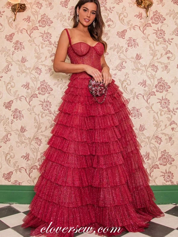 Striped Party Dresses with Button Front for Ladies' Classic and Timeless LookShiny Red Sequined Tulle Tiered A-line Fahion Prom Dresses, CP0672 Striped Party Dresses with Button Front for Ladies' Classic and Timeless LookShiny Red Sequined Tulle Tiered A-line Fahion Prom Dresses, CP0672