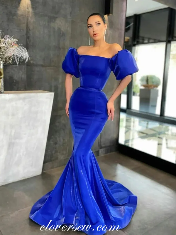 Party Dresses with Satin and Lace Trimmed Neckline and Ruffled Sleeves for Ladies' Sophisticated and Girly LookShiny Satin Royal Blue Off The Shoulder Mermaid Prom Dresses, CP1055 Party Dresses with Satin and Lace Trimmed Neckline and Ruffled Sleeves for Ladies' Sophisticated and Girly LookShiny Satin Royal Blue Off The Shoulder Mermaid Prom Dresses, CP1055