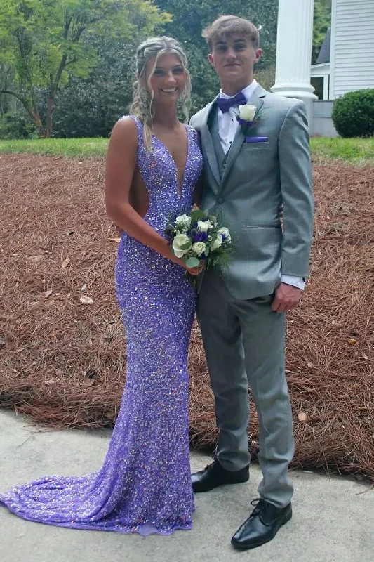 Party Dresses with High Low Sheer Skirt and Embroidered Birds for Ladies' Nature Inspired and Dramatic LookSparkly Purple Mermaid Long Sequin Prom Dress Party Dresses with High Low Sheer Skirt and Embroidered Birds for Ladies' Nature Inspired and Dramatic LookSparkly Purple Mermaid Long Sequin Prom Dress