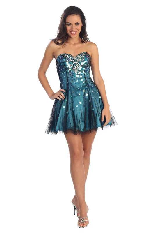 Party Dresses with Lace and Tulle Combo and Bow Accents for Ladies' Fairy Tale LookStrapless Sequined Short Prom Dress Party Dresses with Lace and Tulle Combo and Bow Accents for Ladies' Fairy Tale LookStrapless Sequined Short Prom Dress
