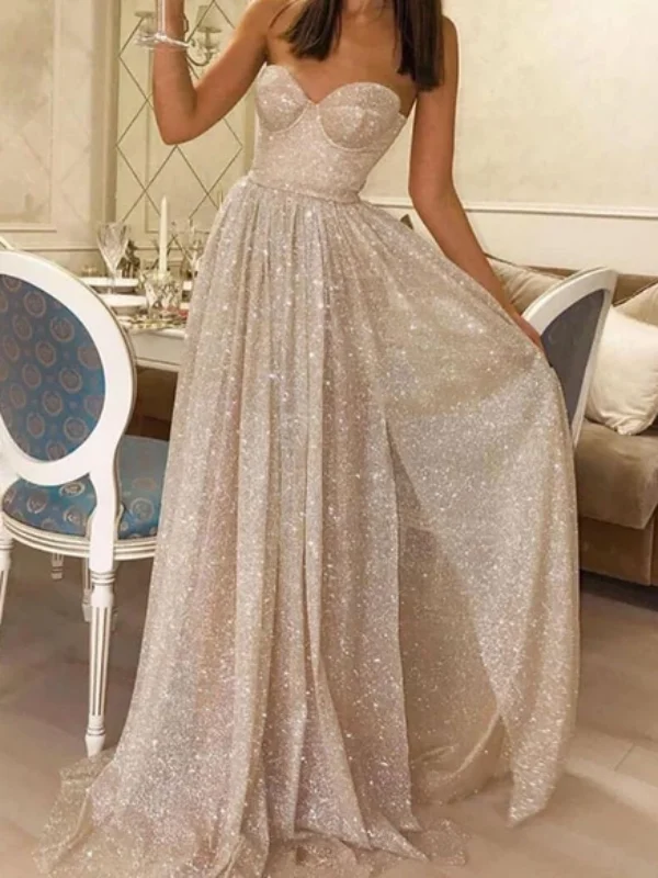 Party Dresses with Sequined Floral Motifs and Satin Ribbon Detailing for Ladies' Elegant and Delicate LookStrapless Sweetheart Popular Shiny Prom Dresses, Sparkly 2020 Prom Dresses Long Party Dresses with Sequined Floral Motifs and Satin Ribbon Detailing for Ladies' Elegant and Delicate LookStrapless Sweetheart Popular Shiny Prom Dresses, Sparkly 2020 Prom Dresses Long