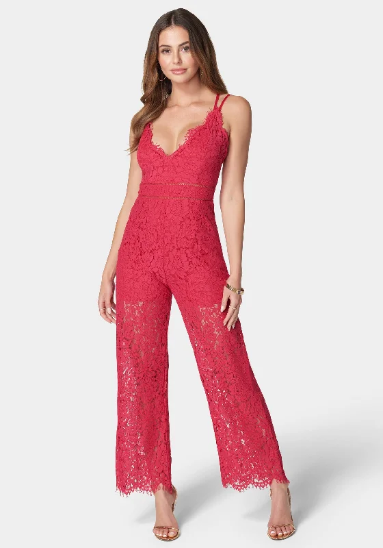 Tiered Party Dresses with Floral Applique for Ladies' Garden PartiesStrappy Back Lace Jumpsuit