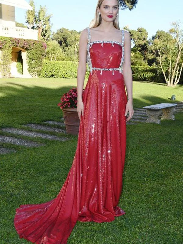 Puff Sleeve Party Dresses with Bell Bottom for Ladies' 80s Style PartyStraps Long A-line Red Sequin Prom Dresses, Evening Dresses Puff Sleeve Party Dresses with Bell Bottom for Ladies' 80s Style PartyStraps Long A-line Red Sequin Prom Dresses, Evening Dresses